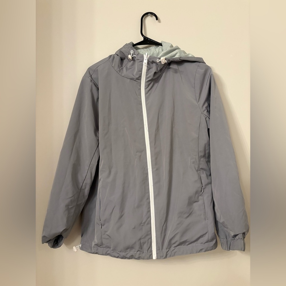 Light Gray Hooded Jacket with White Accents